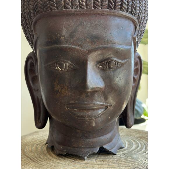 Antique Lakshmi Bust Sculpture Metal Cast Iron? Cambodia Goddess 17”/44cm Huge - Picture 2 of 15